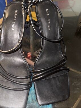 Marc Fisher Black Strappy Square-Toe Heeled Sandals